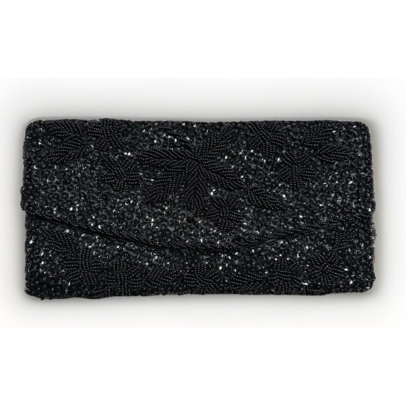 Rimco of California Handbags - Vtg Rimco Of Cali Clutch Purse Black Beaded Sequin Satin Prom Evening Hong Kong